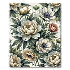 Elegant Botanical Cream Peony Floral Rug