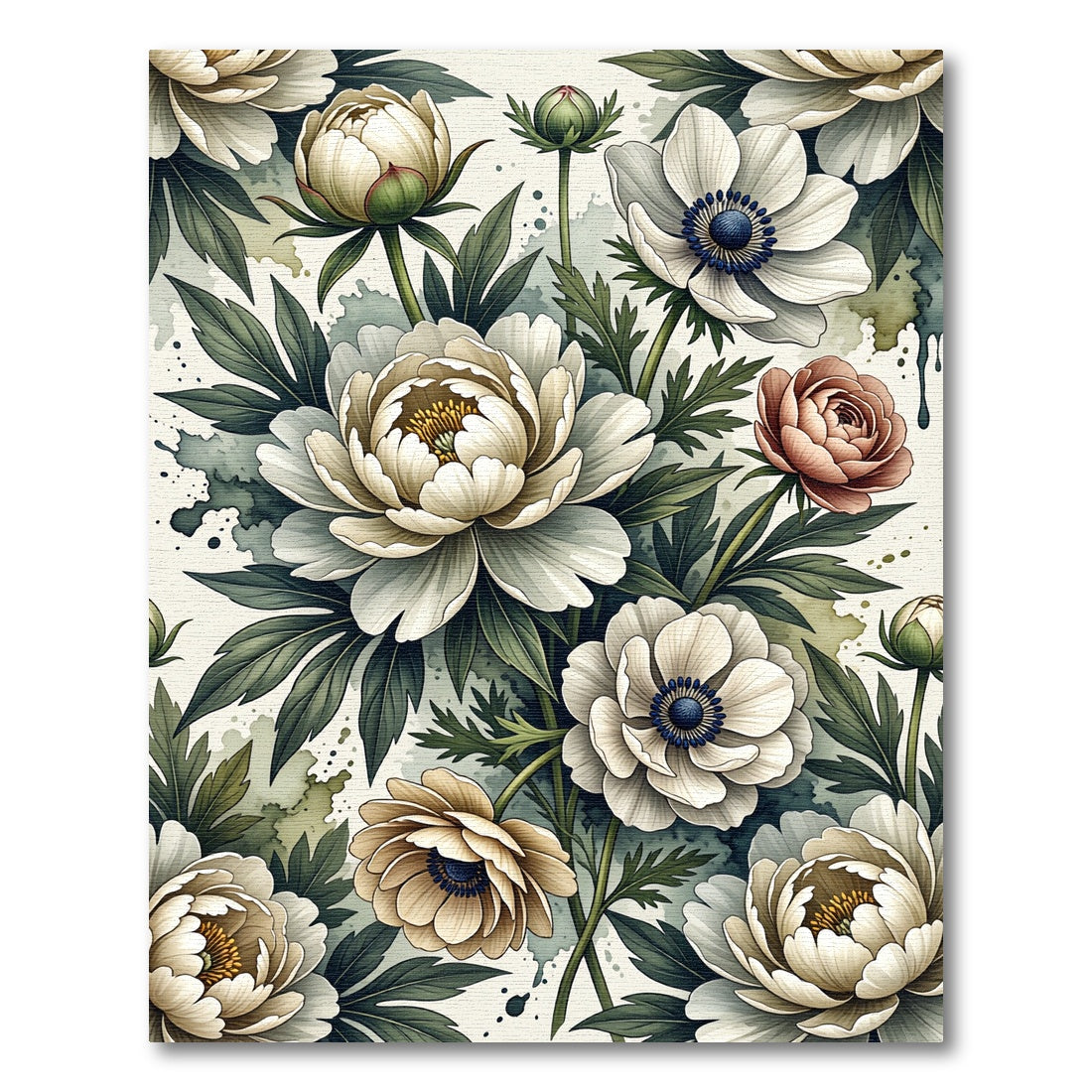 Elegant Botanical Cream Peony Floral Rug