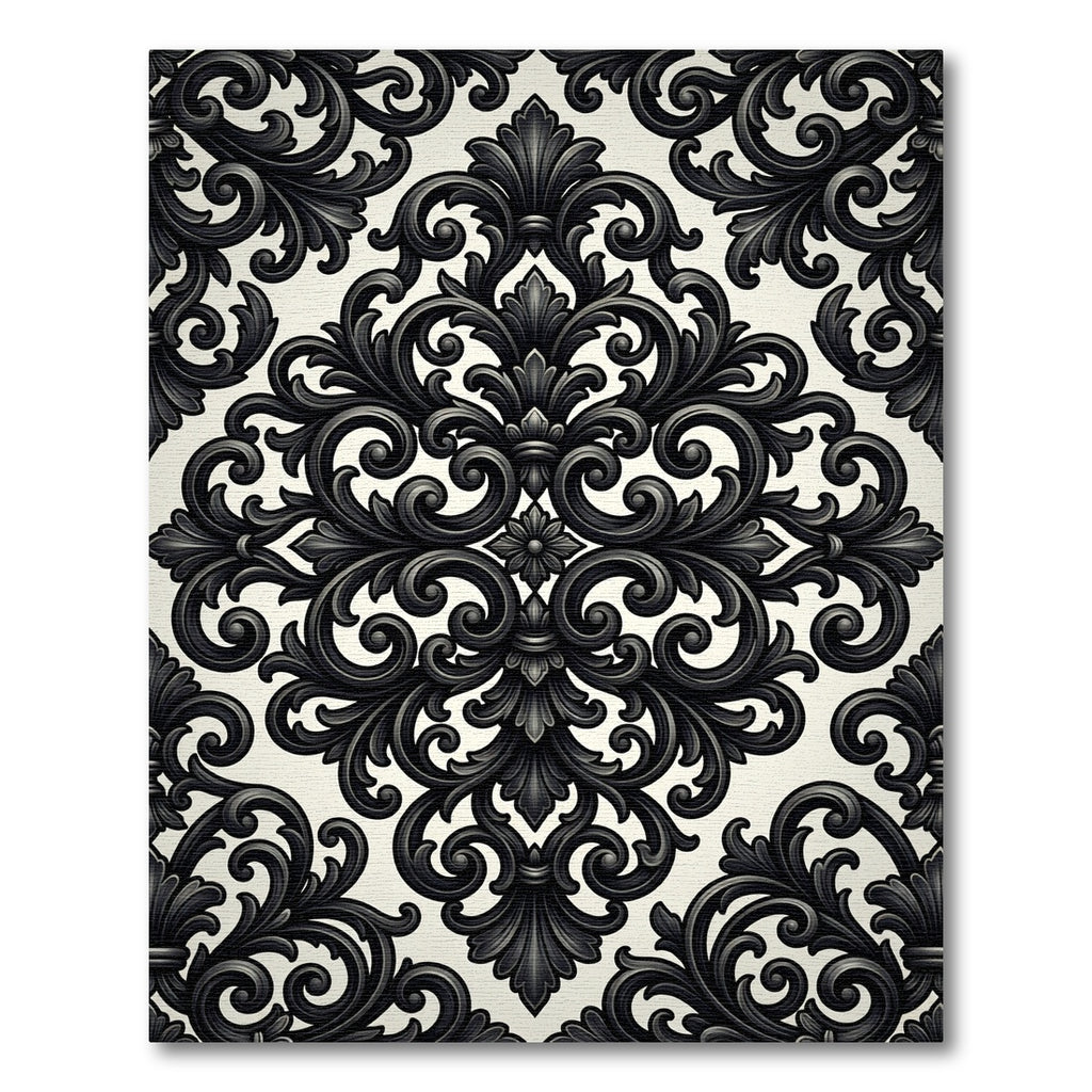Black Ivory Baroque Scroll Rug