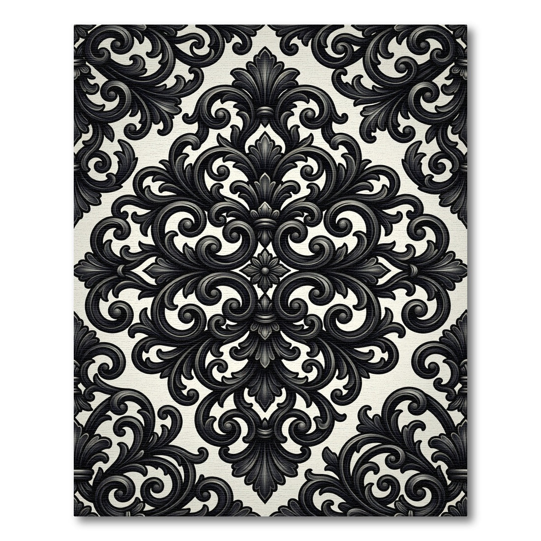 Black Ivory Baroque Scroll Rug