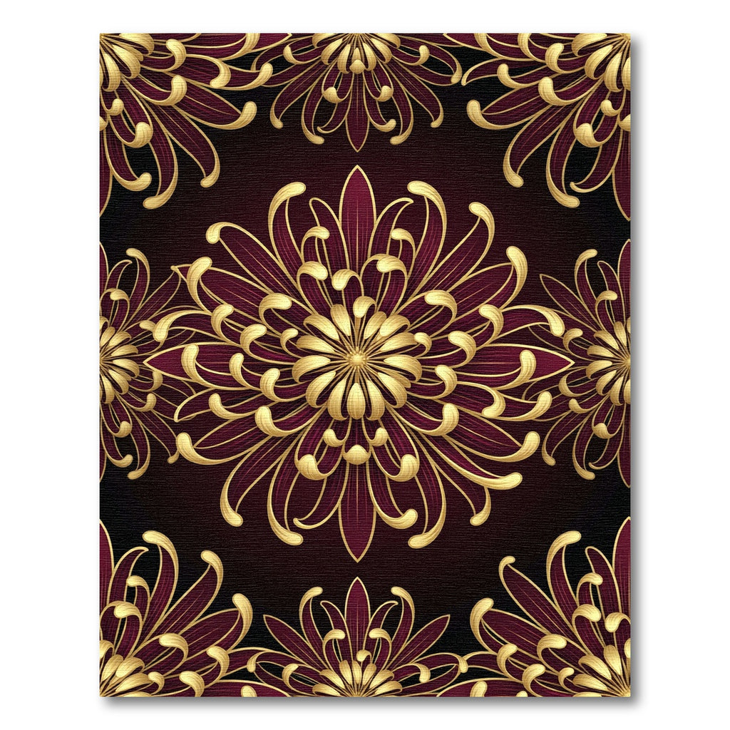 Golden Chrysanthemum Burgundy Floral Medallion Rug