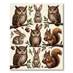 Woodland Creature Owl Bunny Squirrel Illustration Rug