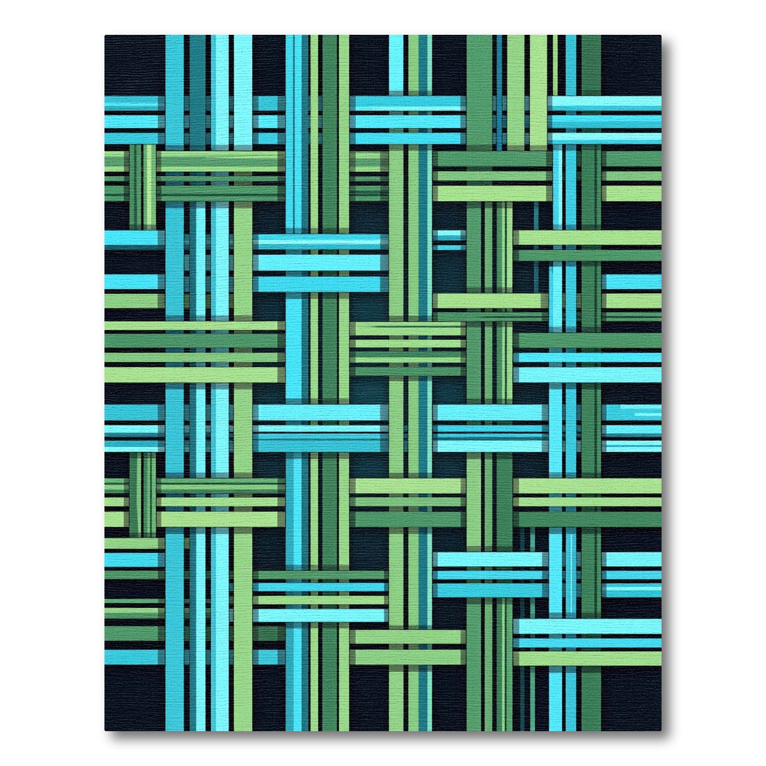 Woven Blue and Green Linear Grid Rug