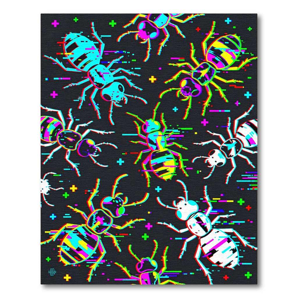 Neon Glitch Insect Cyber Punk Abstraction Rug