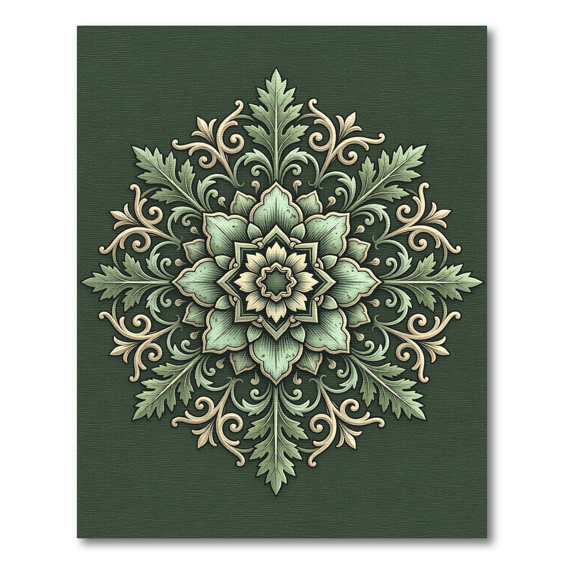 Sage Leaf Scrollwork Floral Medallion Rug
