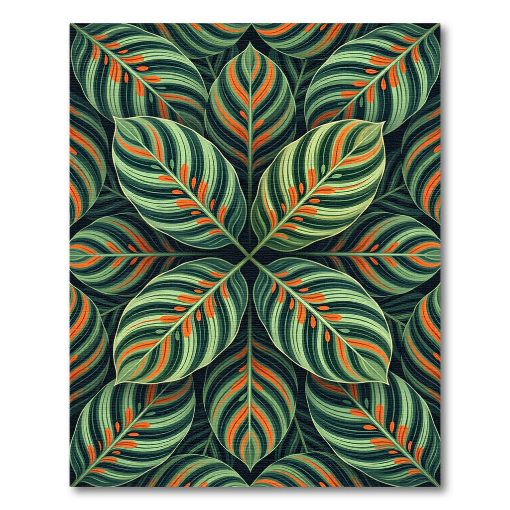 Lush Green Tropical Calathea Foliage Rug