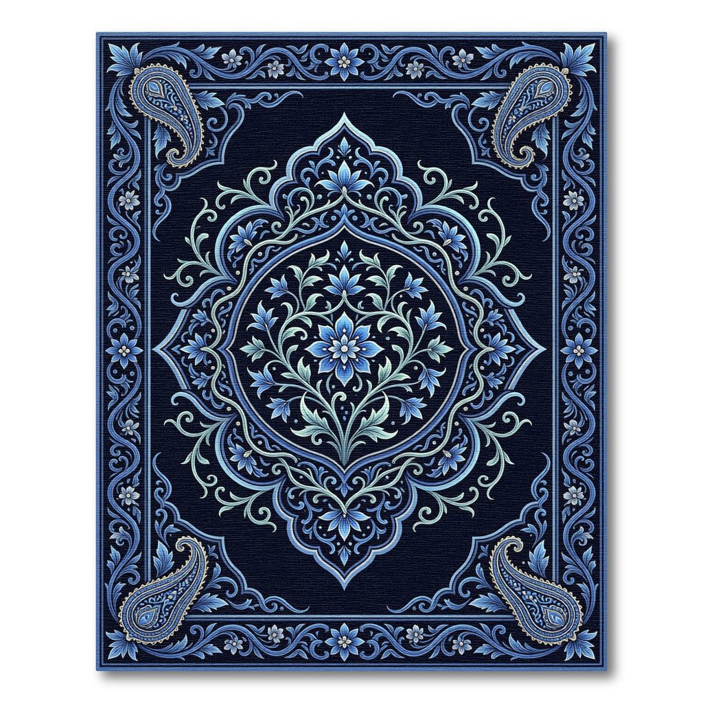 Deep Blue Paisley Floral Medallion Rug