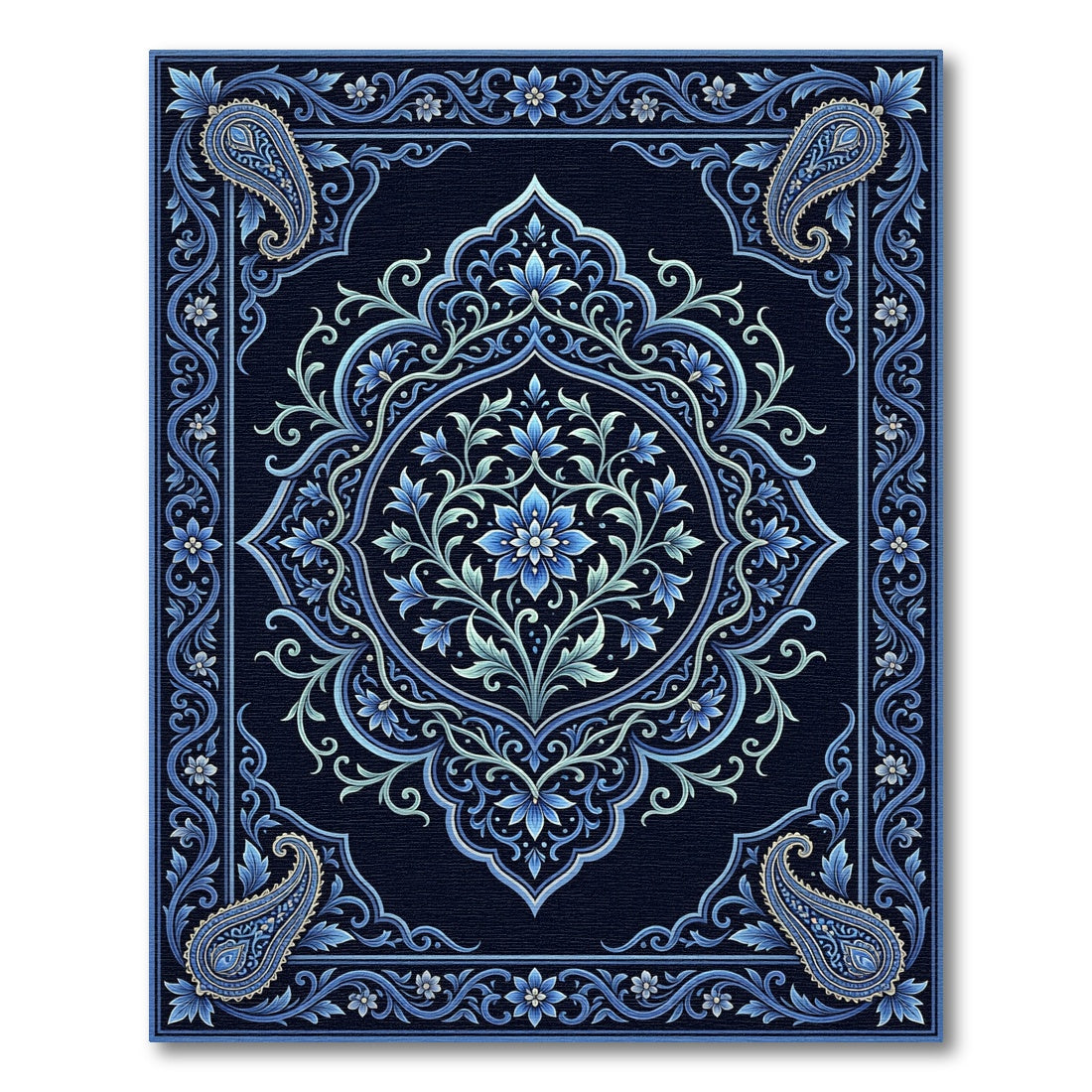 Deep Blue Paisley Floral Medallion Rug
