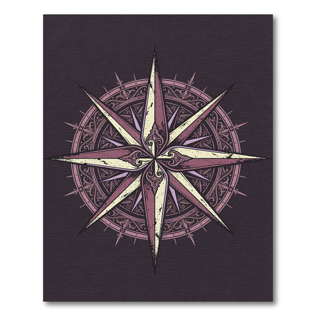 Ornate Dusty Rose Compass Star Rug