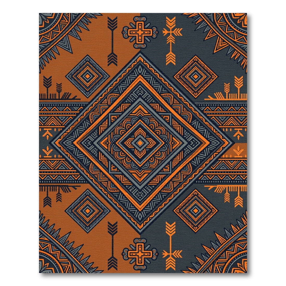 Bold Charcoal and Amber Geometric Totem Rug