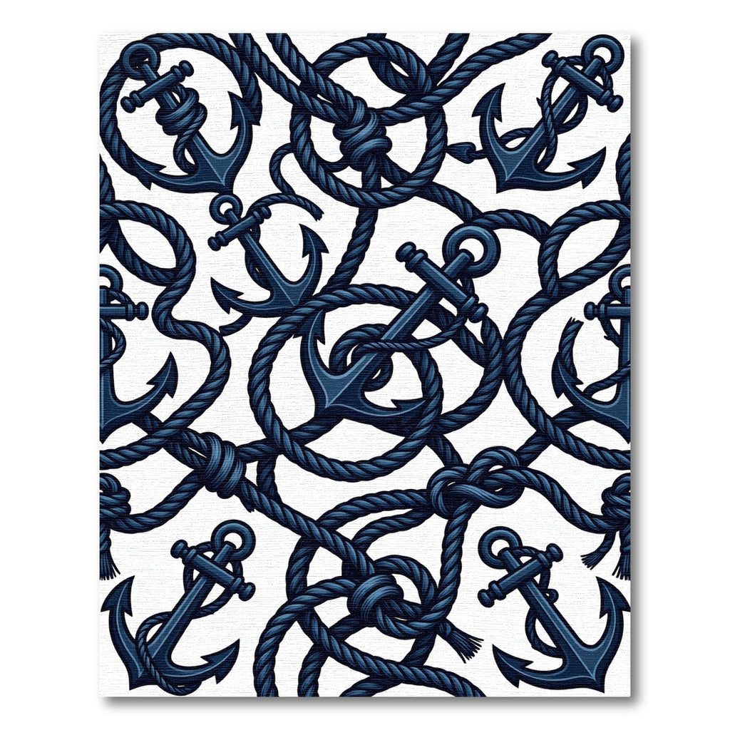 Nautical Navy Blue Anchor Rope Rug