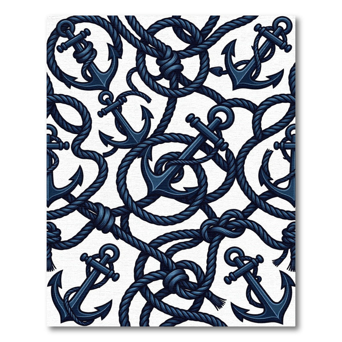 Nautical Navy Blue Anchor Rope Rug