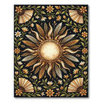 Golden Sunburst Floral Art Deco Rug