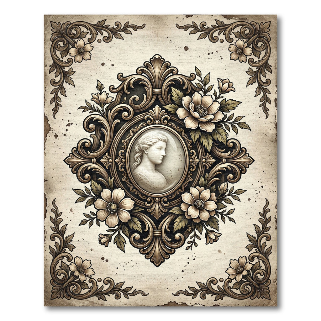 Elegant Cameo Floral Scroll Victorian Artwork Rug