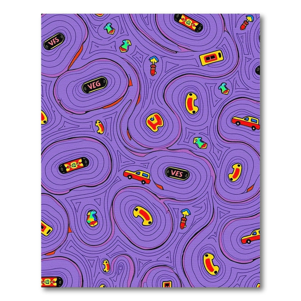 Purple Retro Cars and Skateboards Rug