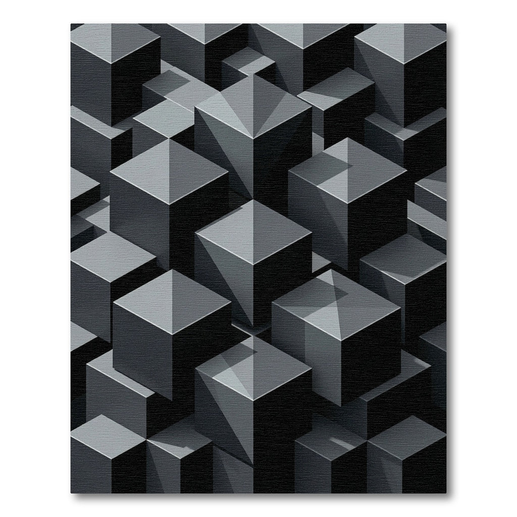 Monochromatic Dark Geometric Cube Pattern Rug