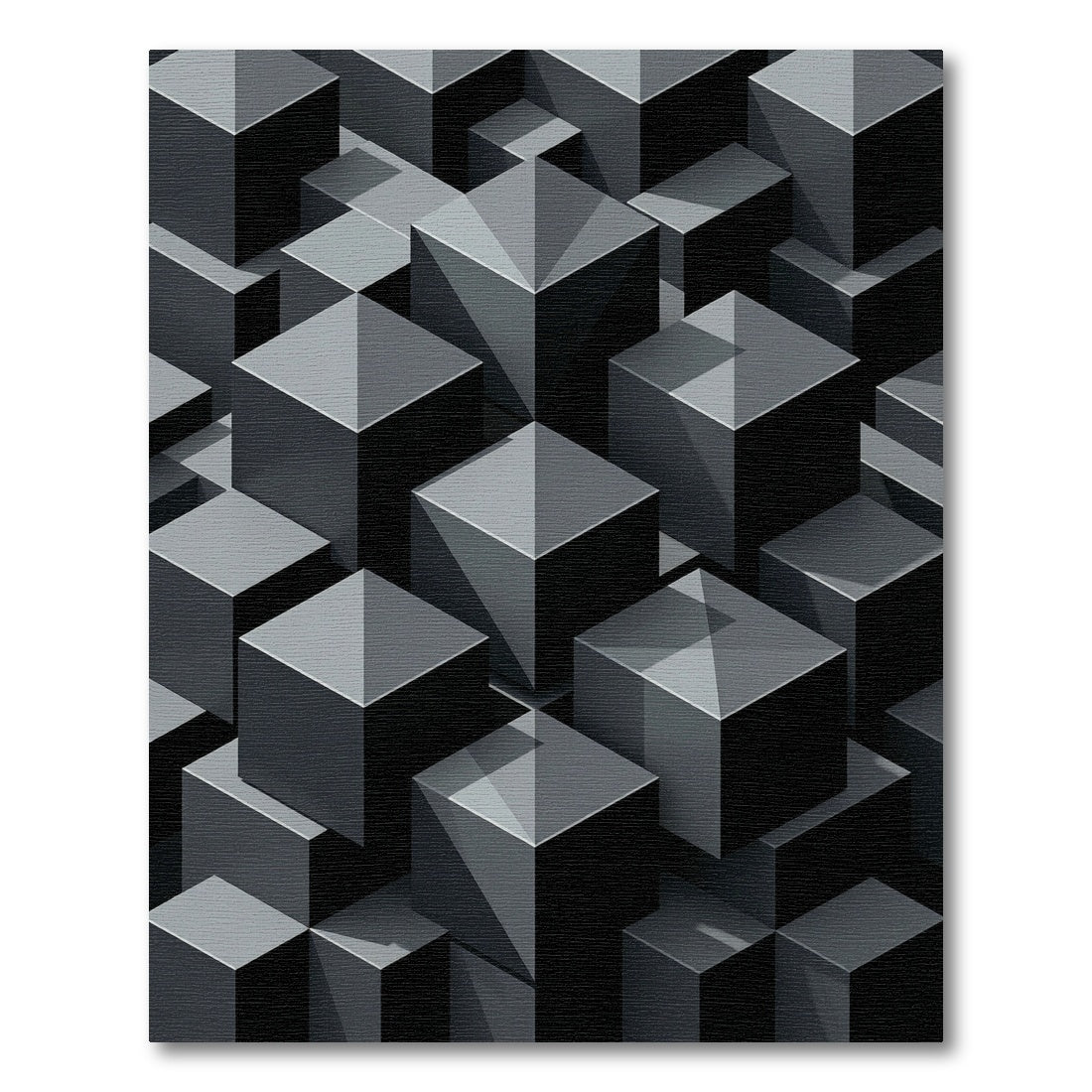 Monochromatic Dark Geometric Cube Pattern Rug