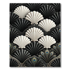 Monochrome Art Deco Seashell Peacock Fan Rug