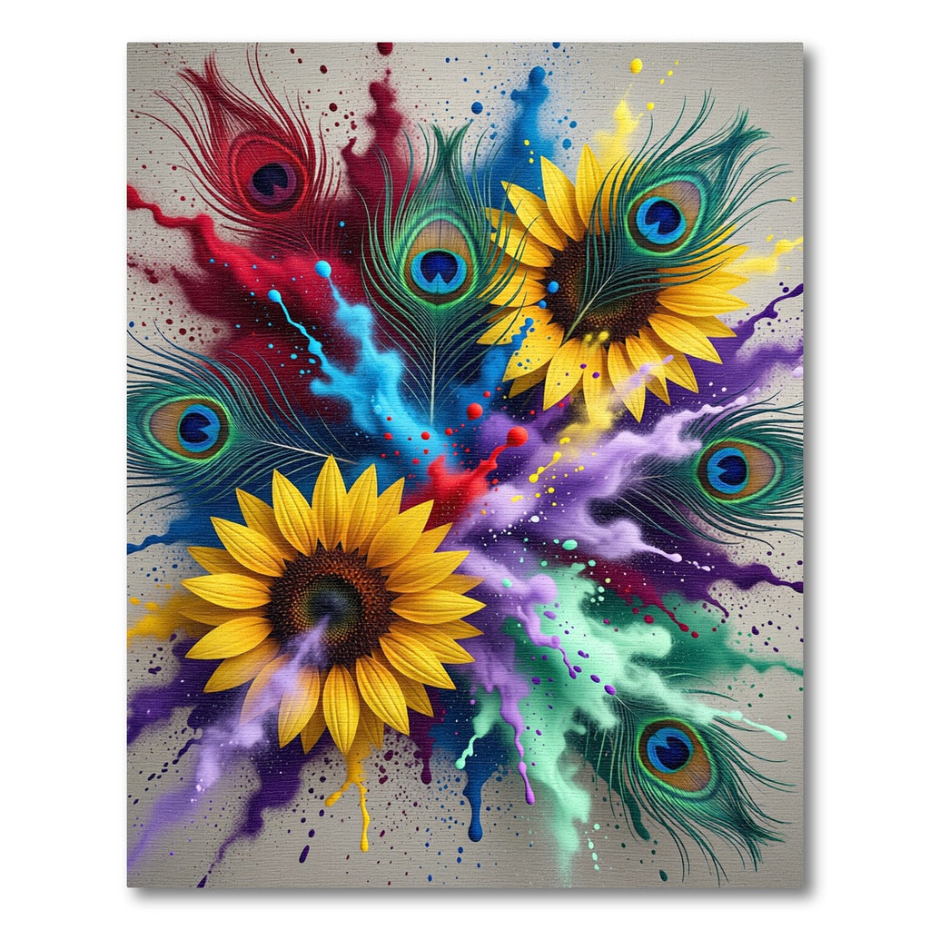 Vibrant Sunflower Peacock Feather Burst Rug