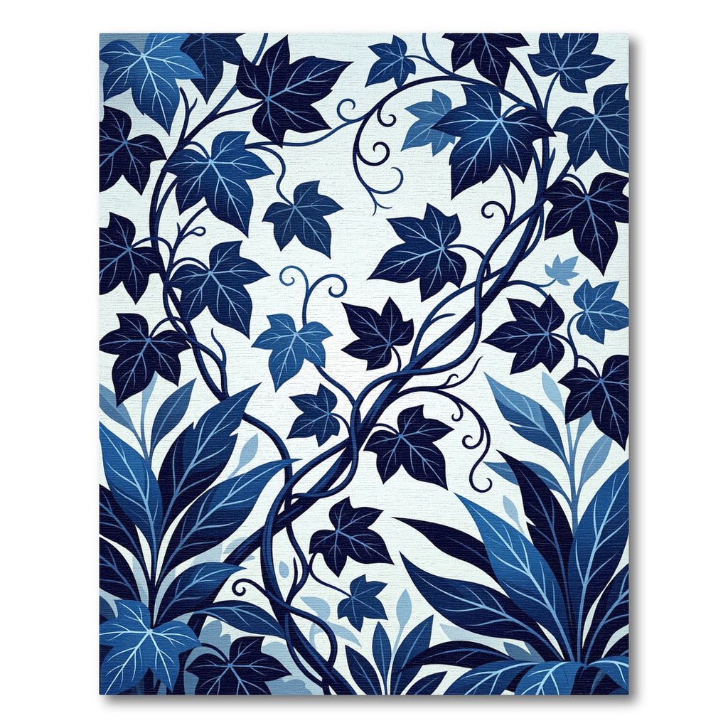 Deep Blue Botanical Vine Swirl Rug