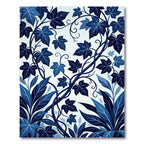 Deep Blue Botanical Vine Swirl Rug