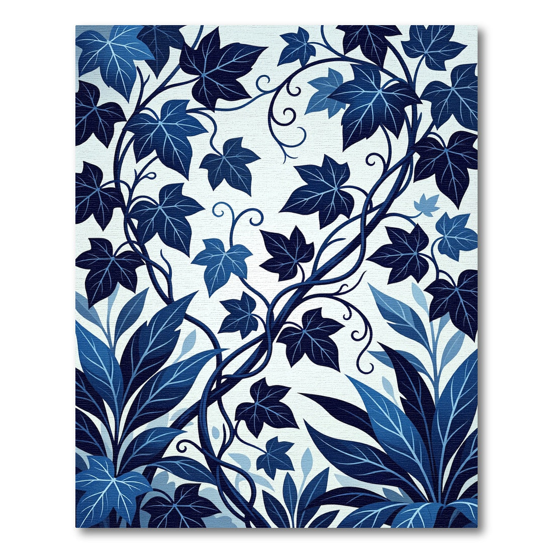 Deep Blue Botanical Vine Swirl Rug