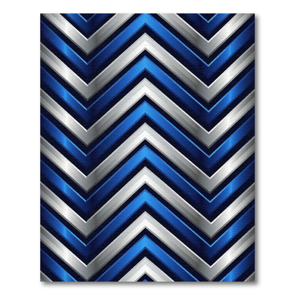 Metallic Blue and Silver Chevron Geometric Rug