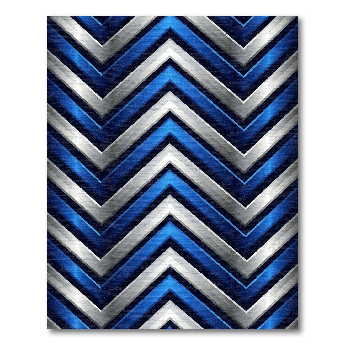 Metallic Blue and Silver Chevron Geometric Rug