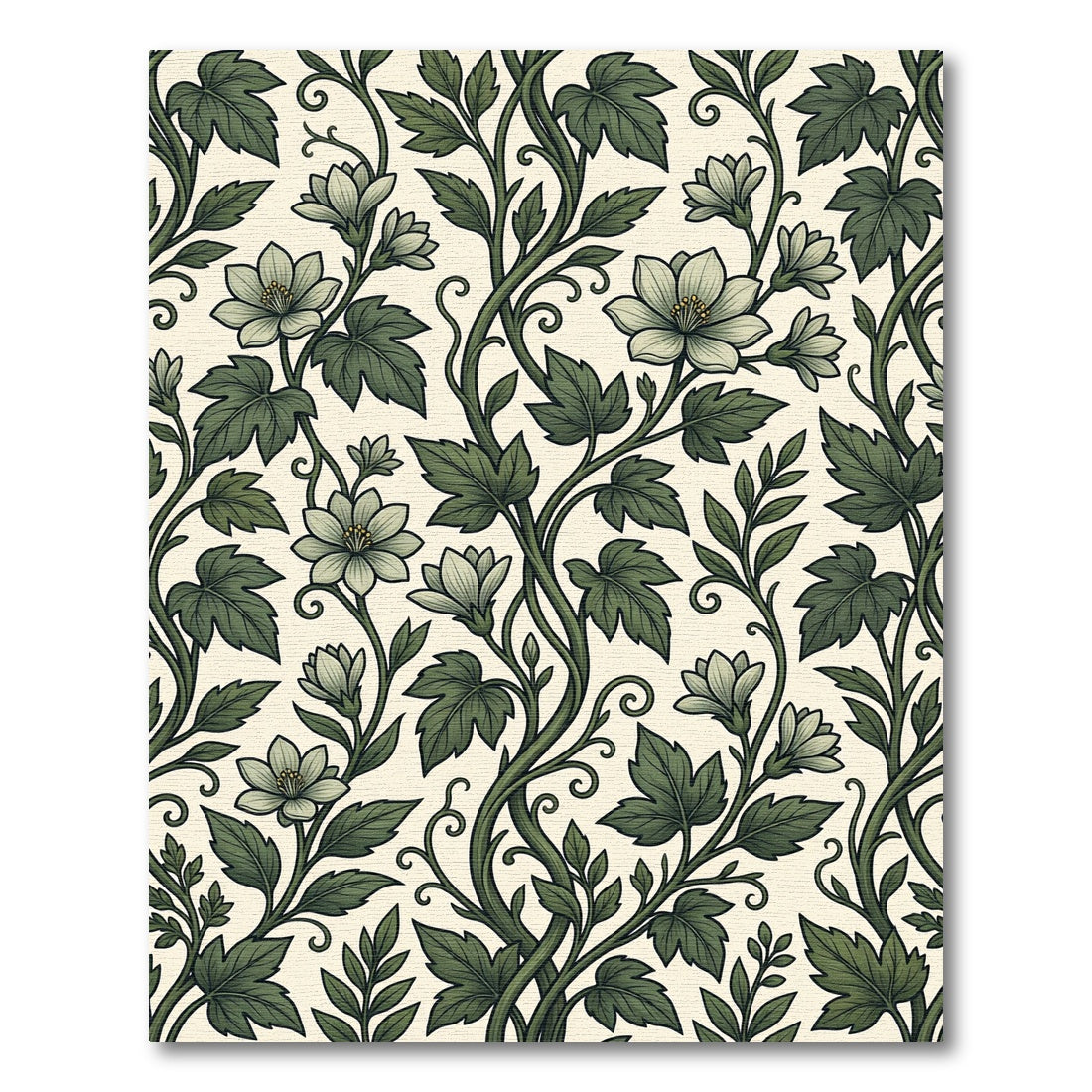 Vintage Botanical Green Floral Vine Rug