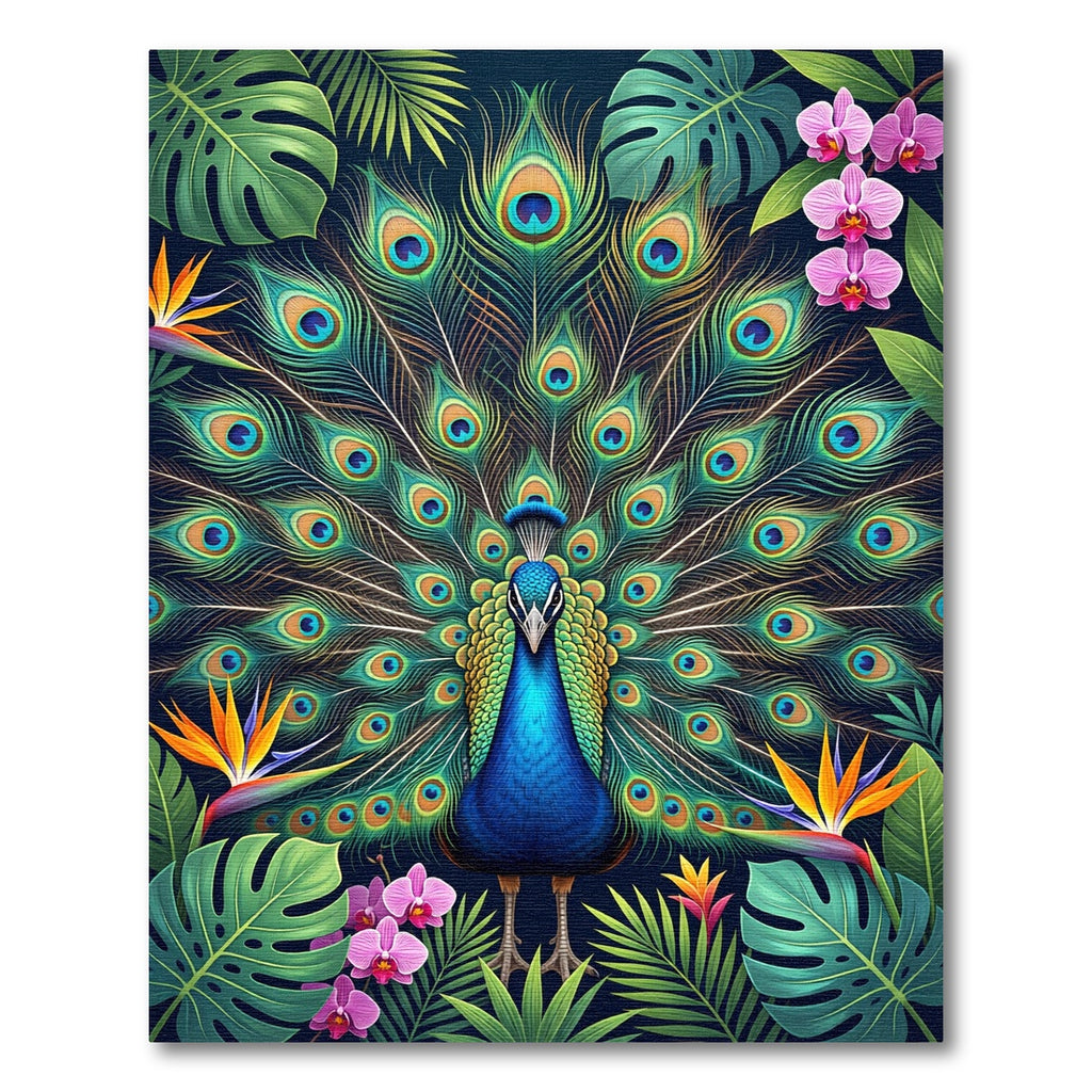 Vibrant Tropical Peacock Floral Art Rug