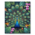 Vibrant Tropical Peacock Floral Art Rug