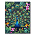 Vibrant Tropical Peacock Floral Art Rug