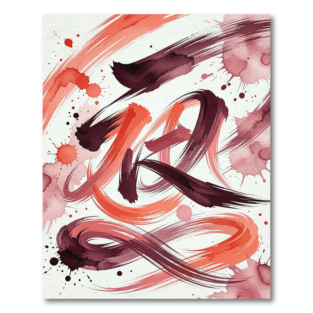 Crimson Coral Brushstroke Abstract Rug
