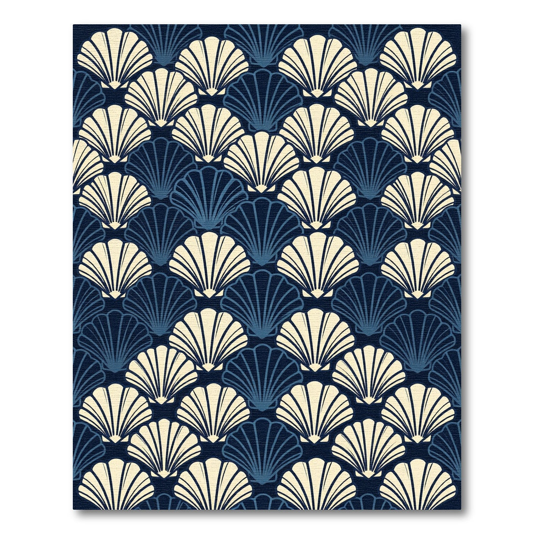 Art Deco Navy Cream Scalloped Shell Rug