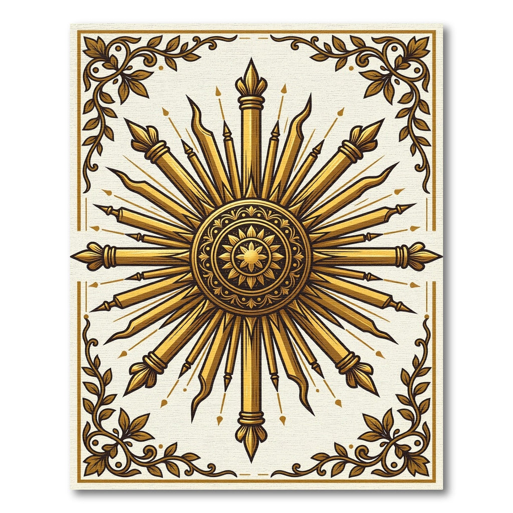Golden Sunburst Ornament Laurel Wreath Rug
