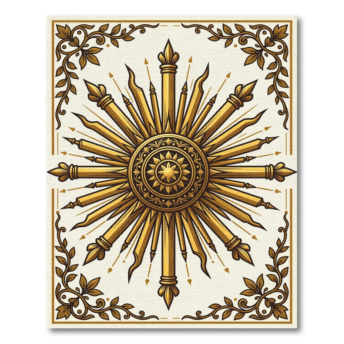 Golden Sunburst Ornament Laurel Wreath Rug