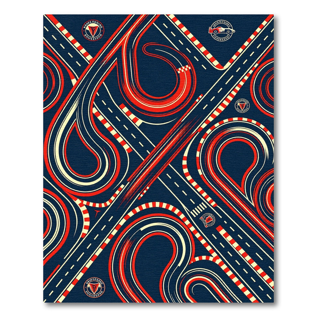 Dynamic Red and Navy Race Track Rug