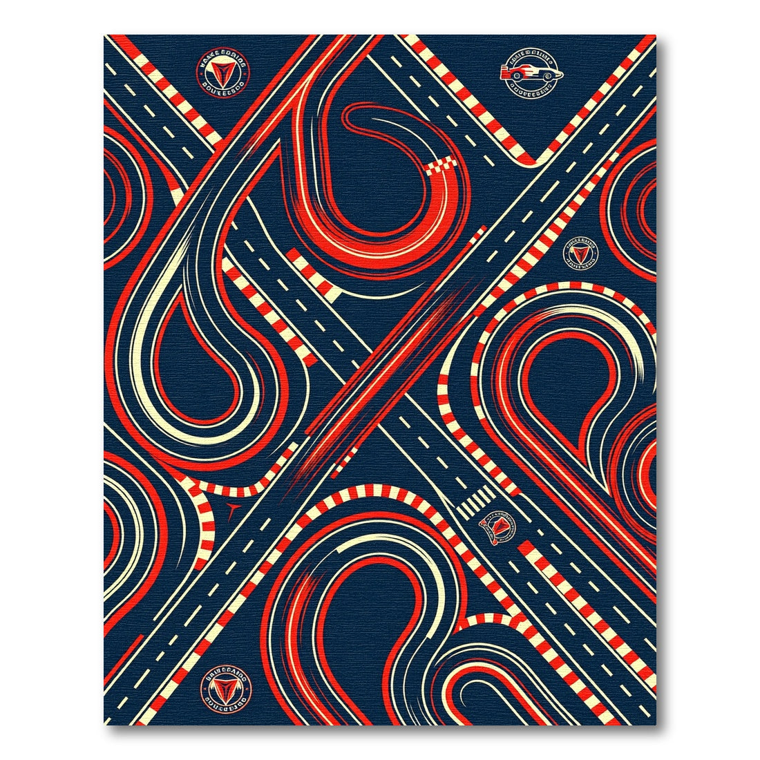 Dynamic Red and Navy Race Track Rug