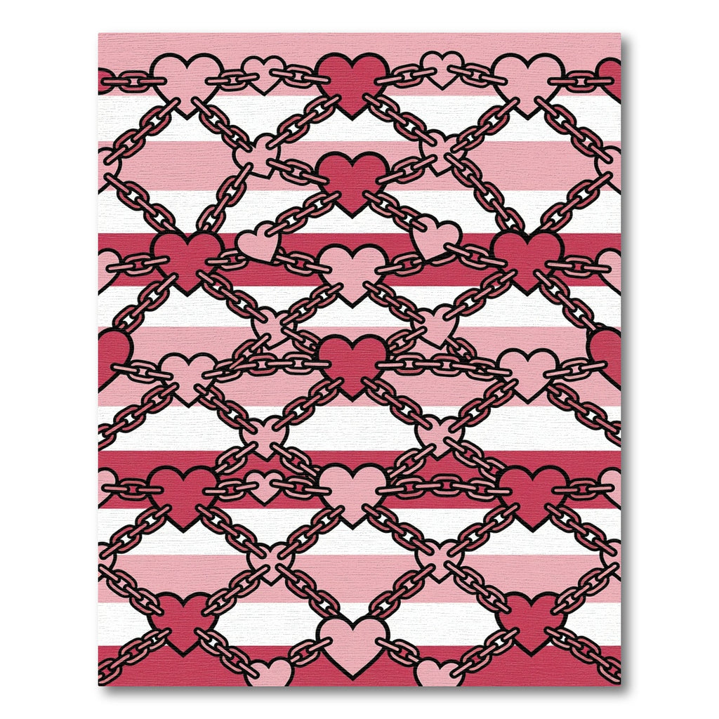 Crimson Pink Heart Chain Stripes Rug