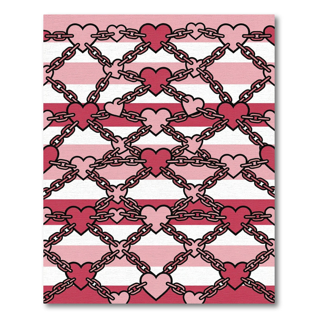 Crimson Pink Heart Chain Stripes Rug