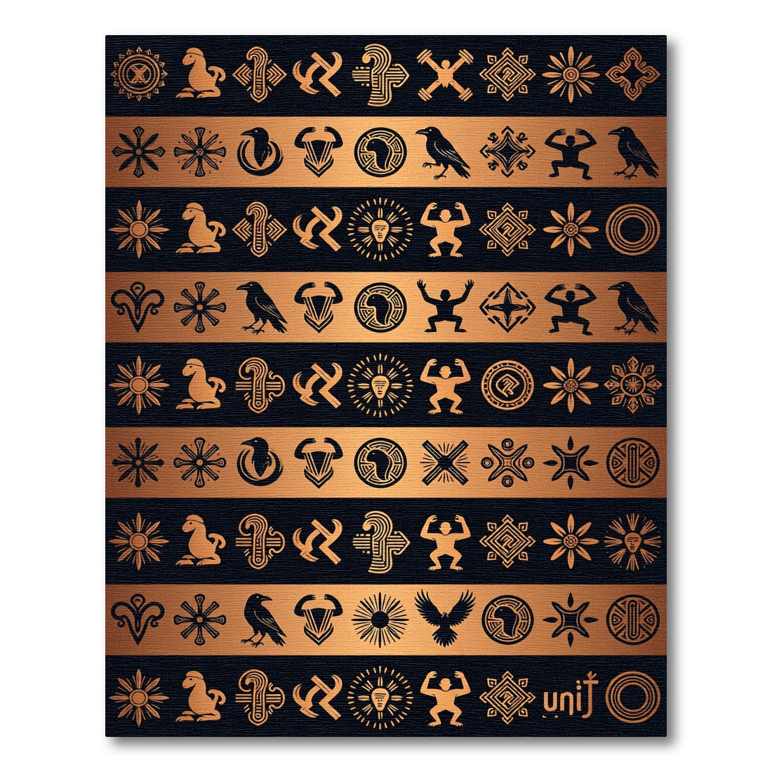 Ancient Metallic Sun Symbol Grid Rug
