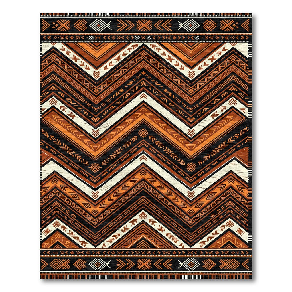 Earthy Copper Chevron Tribal Geometric Rug
