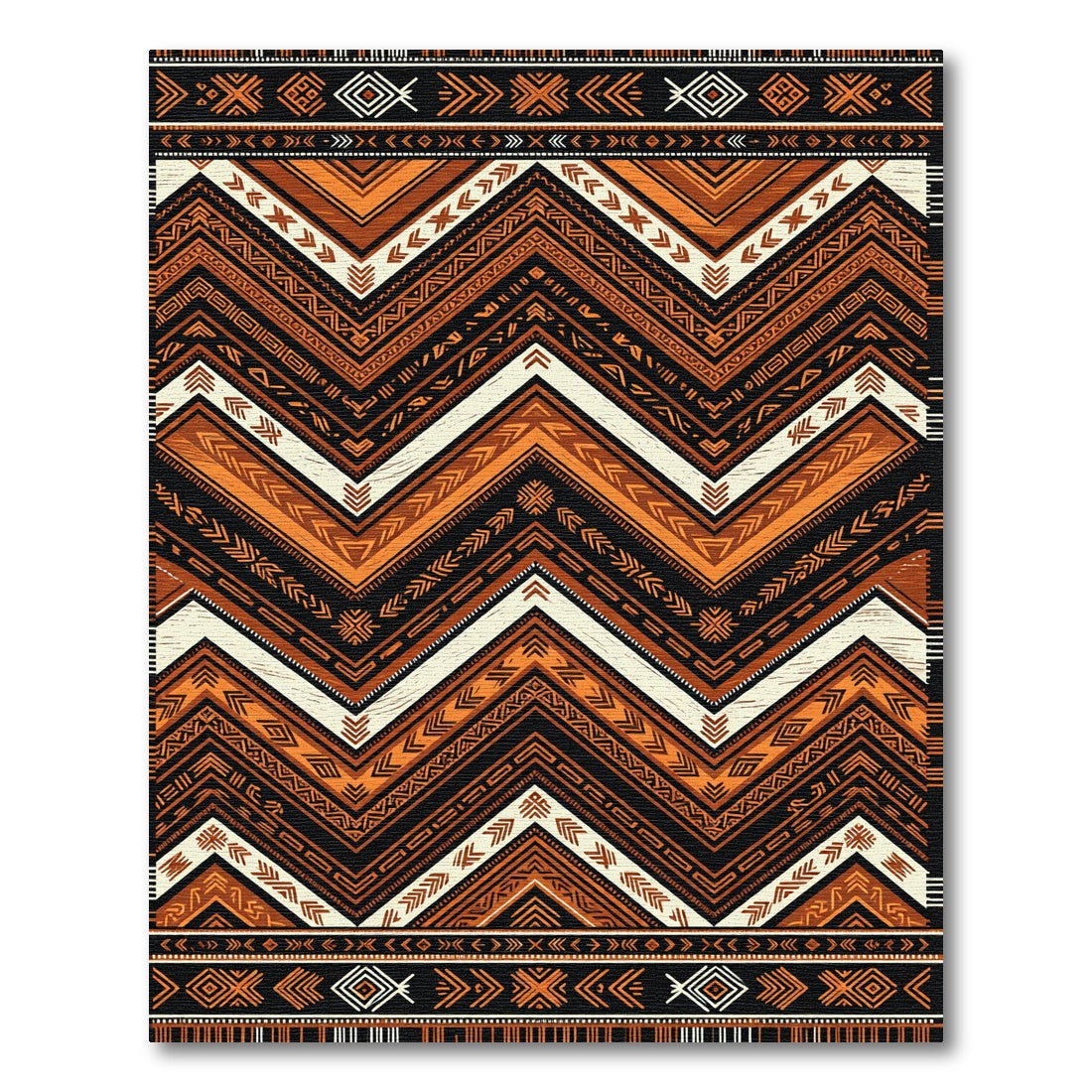 Earthy Copper Chevron Tribal Geometric Rug