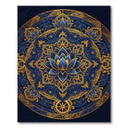 Golden Lotus Mandala Navy Circular Art Rug