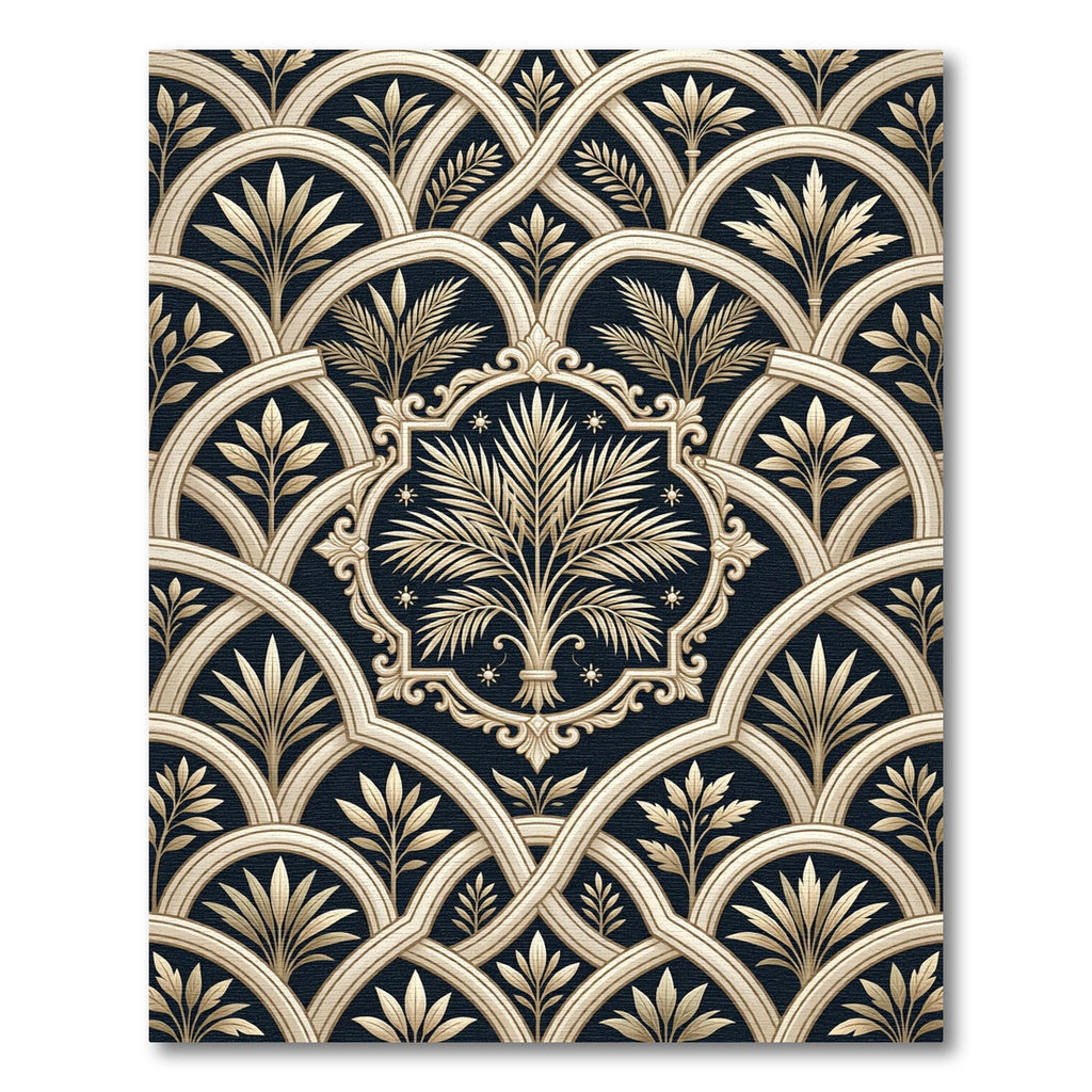 Elegant Cream Palm Art Deco Arch Rug