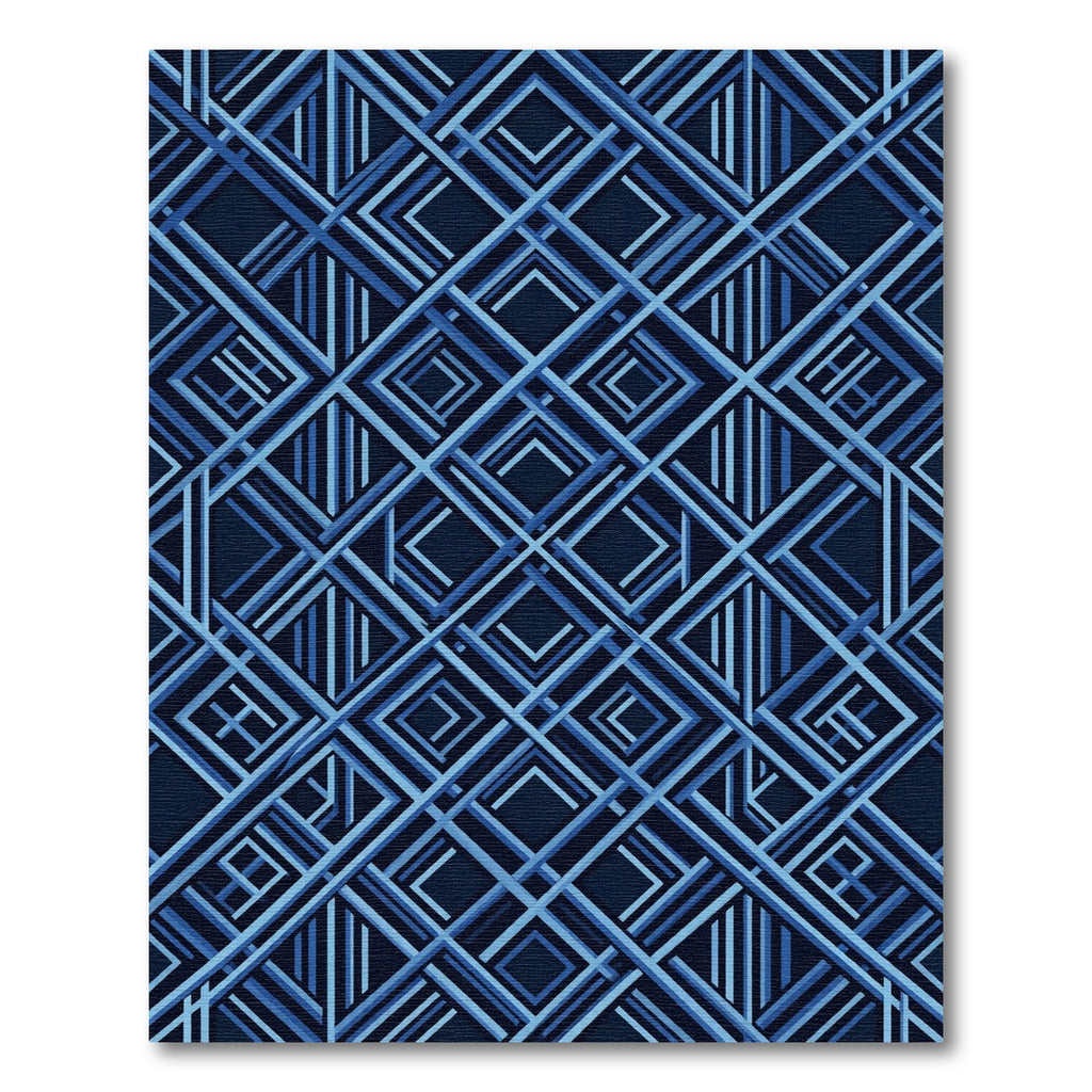 Navy Blue Interlocking Geometric Diamond Grid Rug