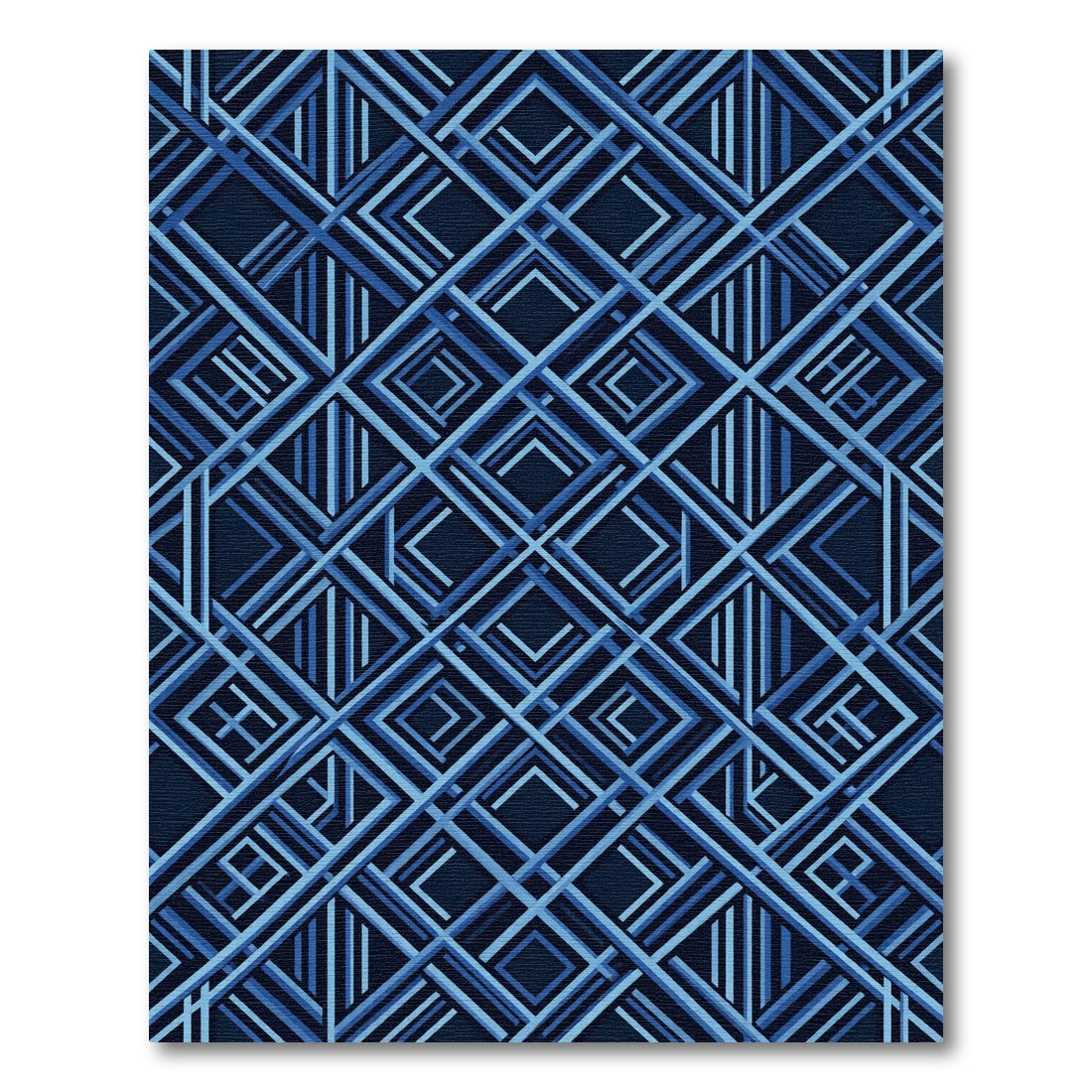 Navy Blue Interlocking Geometric Diamond Grid Rug