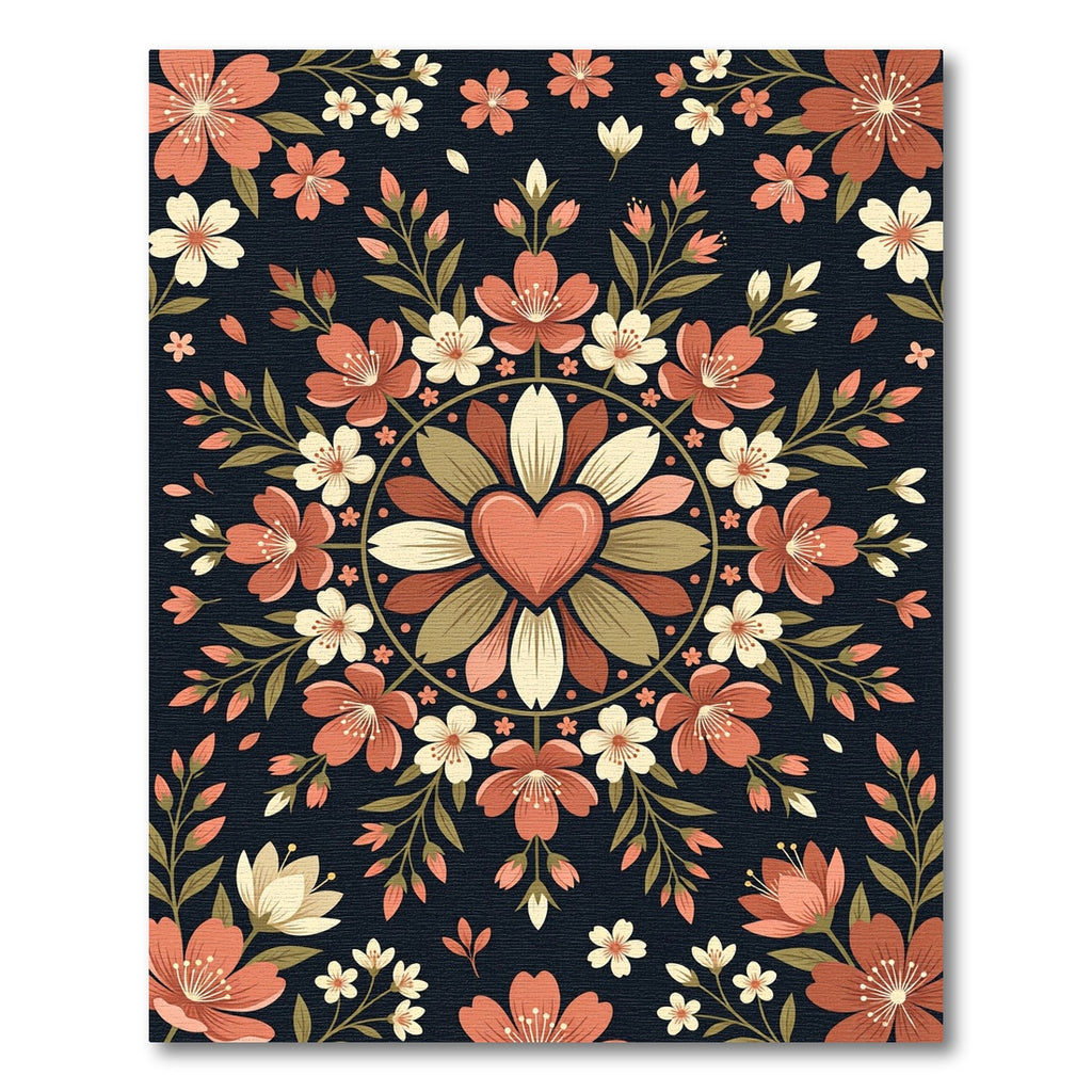 Earthy Floral Heart Symmetry Rug