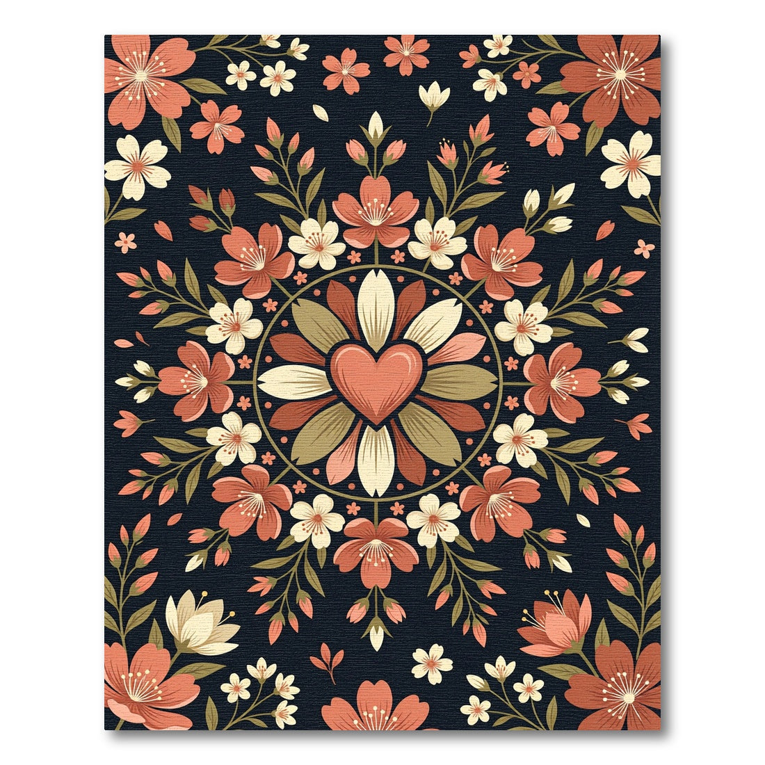 Earthy Floral Heart Symmetry Rug