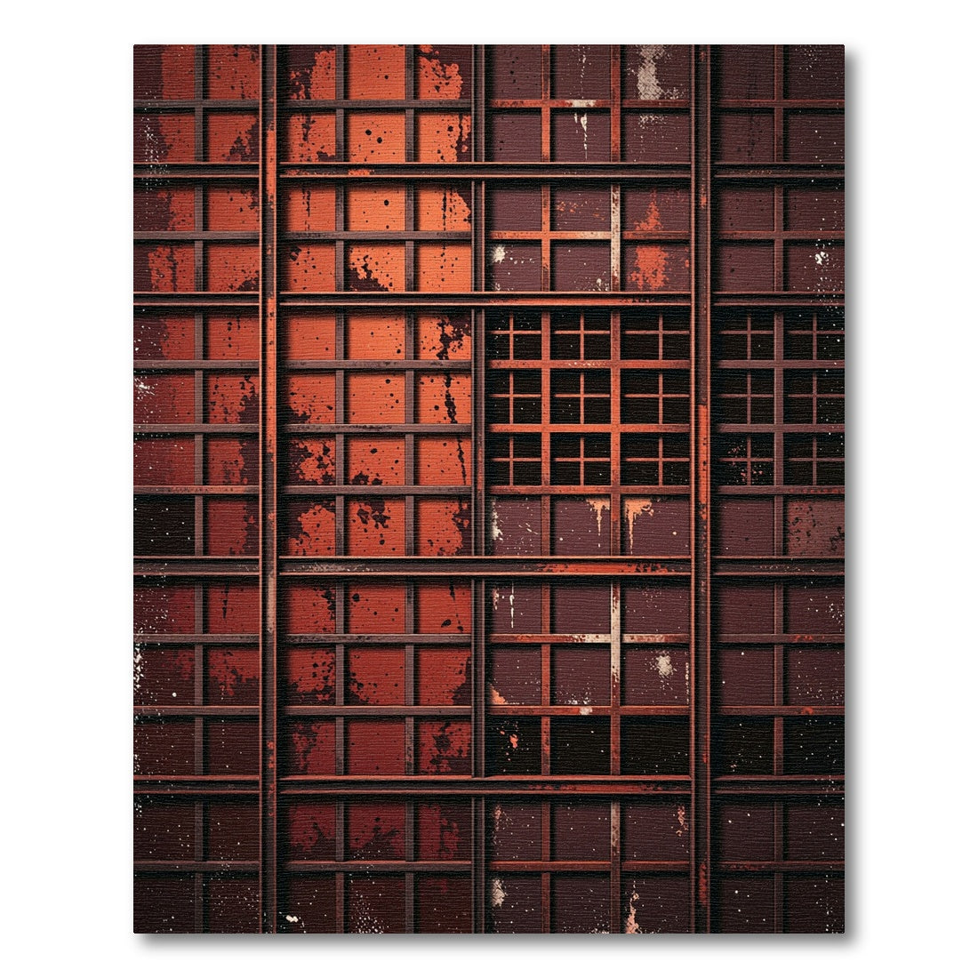 Distressed Red Grid Industrial Rug